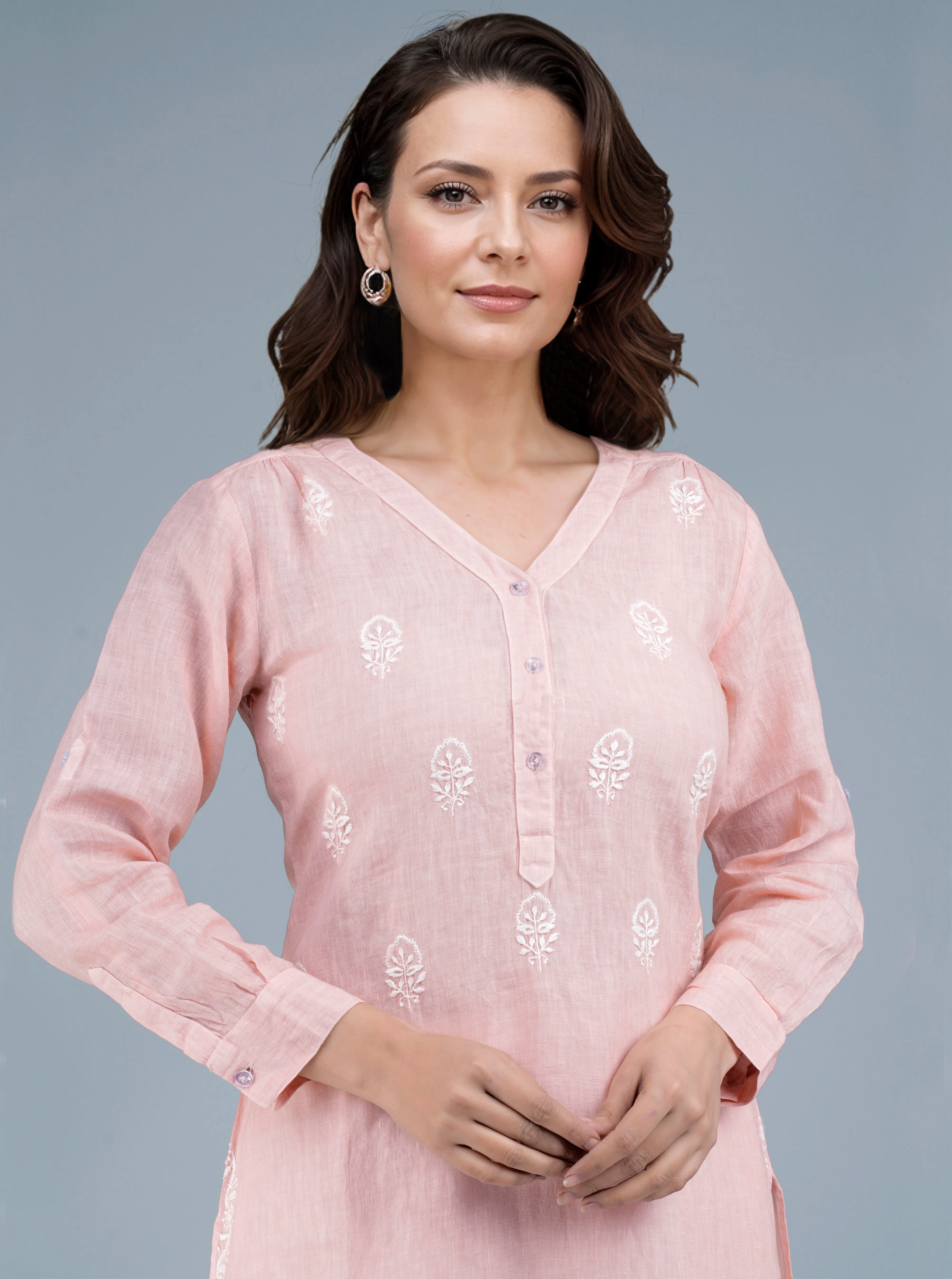 KALAPI Linen-Cotton Hand Embroidered Tunic Kurti: Made to Order/Customizable