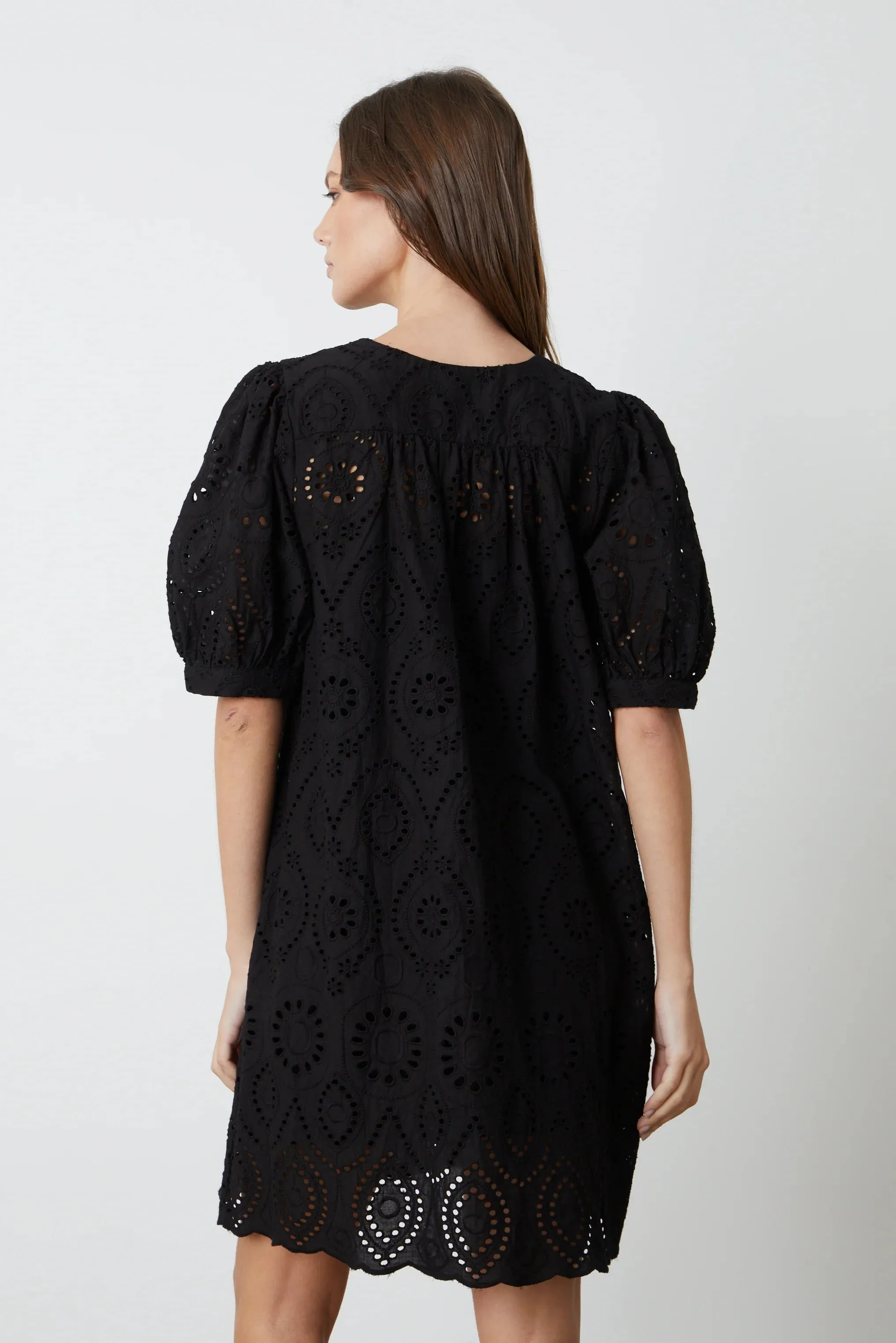 KENNIE 3/4 Sleeve Eyelet Dress in Black