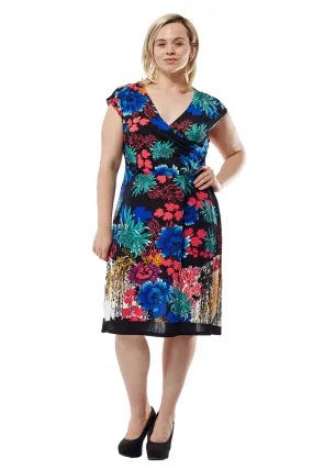 La Cera Plus Size Multi Print Cross-Over Front Dress