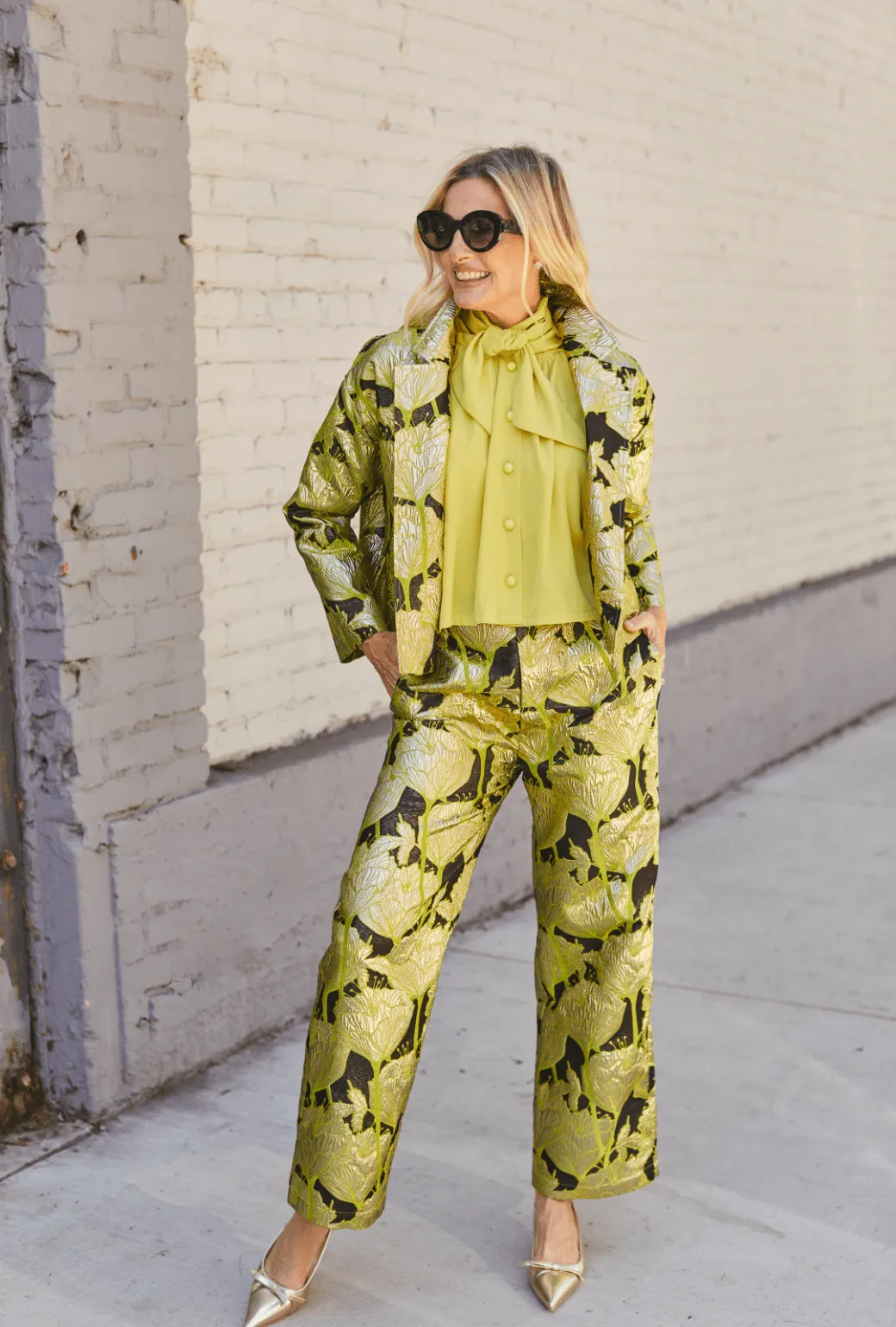 Le Culottes Full Length - Chartreuse and Black Brocade