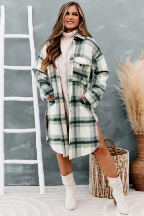 Leaping To Conclusions Plaid Duster Coat (Dark Sage)