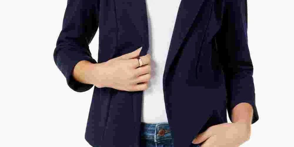 Maison Jules Women's 3/4 Sleeve Knit Blazer Navy Size XX-Small