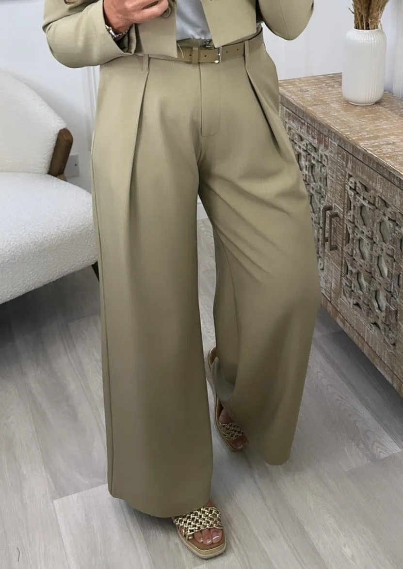 Maureen Khaki Pleat Detail Trousers