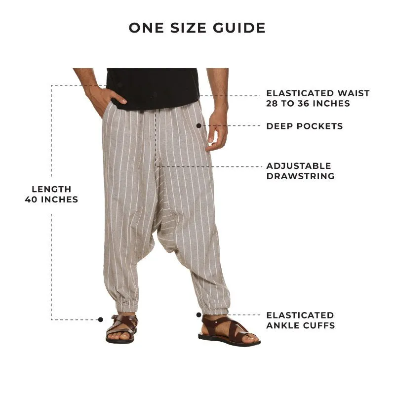 Men's Harem Pant | Grey Stripes | Fits Waist Size 28" to 36"