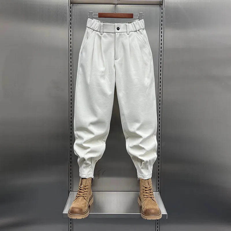 Men's Hip Hop Harem Pants Joggers Woolen Pants Elastic Waist Baggy Drop Crotch Sweatpants