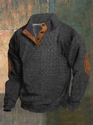 Men's Stand Collar Button Long Sleeve Sweater – Stylish Casual Knitwear