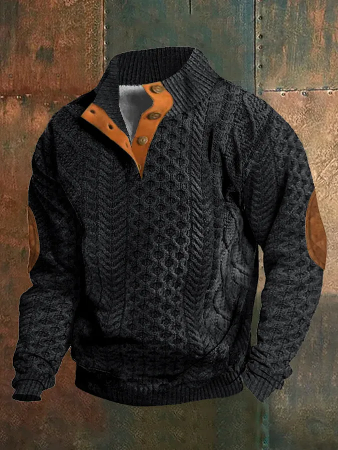 Men's Stand Collar Button Long Sleeve Sweater – Stylish Casual Knitwear