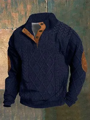 Men's Stand Collar Button Long Sleeve Sweater – Stylish Casual Knitwear