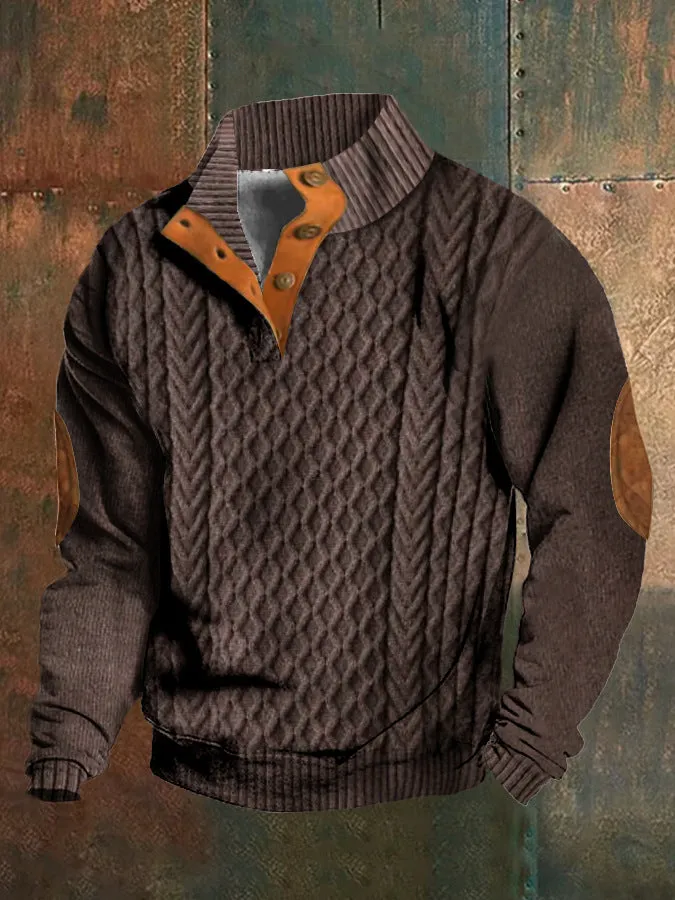 Men's Stand Collar Button Long Sleeve Sweater – Stylish Casual Knitwear