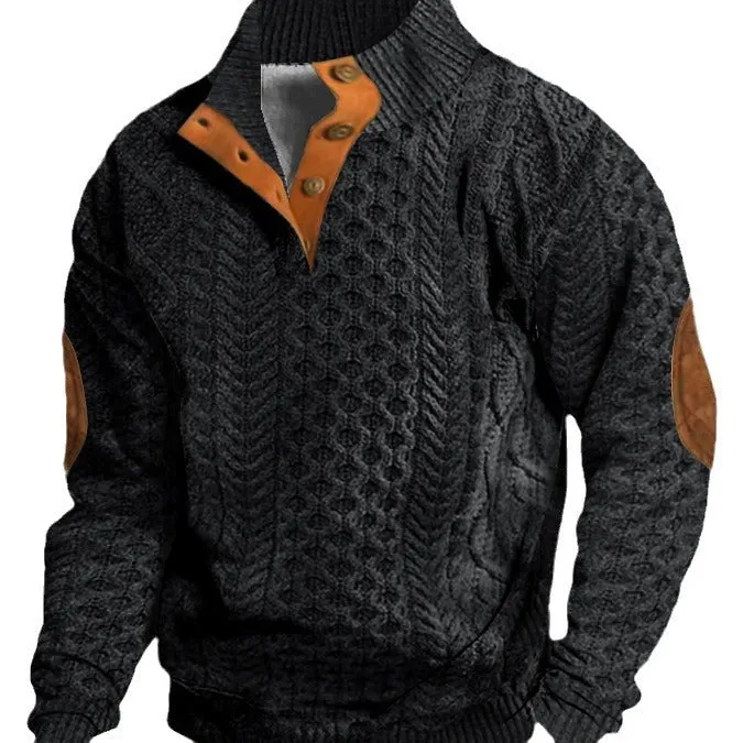 Men's Stand Collar Button Long Sleeve Sweater – Stylish Casual Knitwear