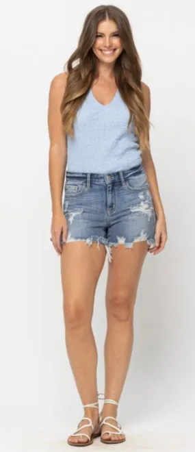 Midrise destroyed fray hem Judy shorts