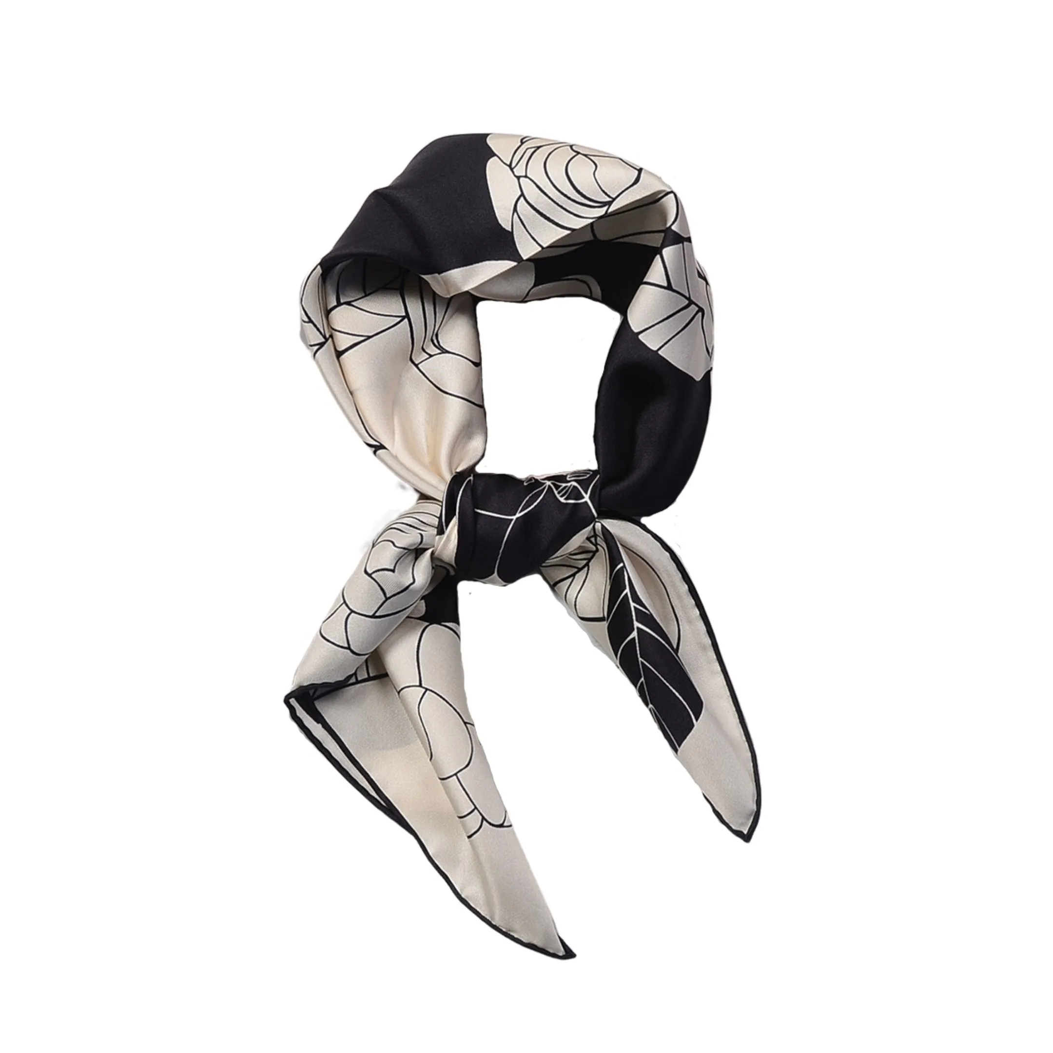 Monochrome Gardenia Pure Mulberry Silk Scarf Bandana