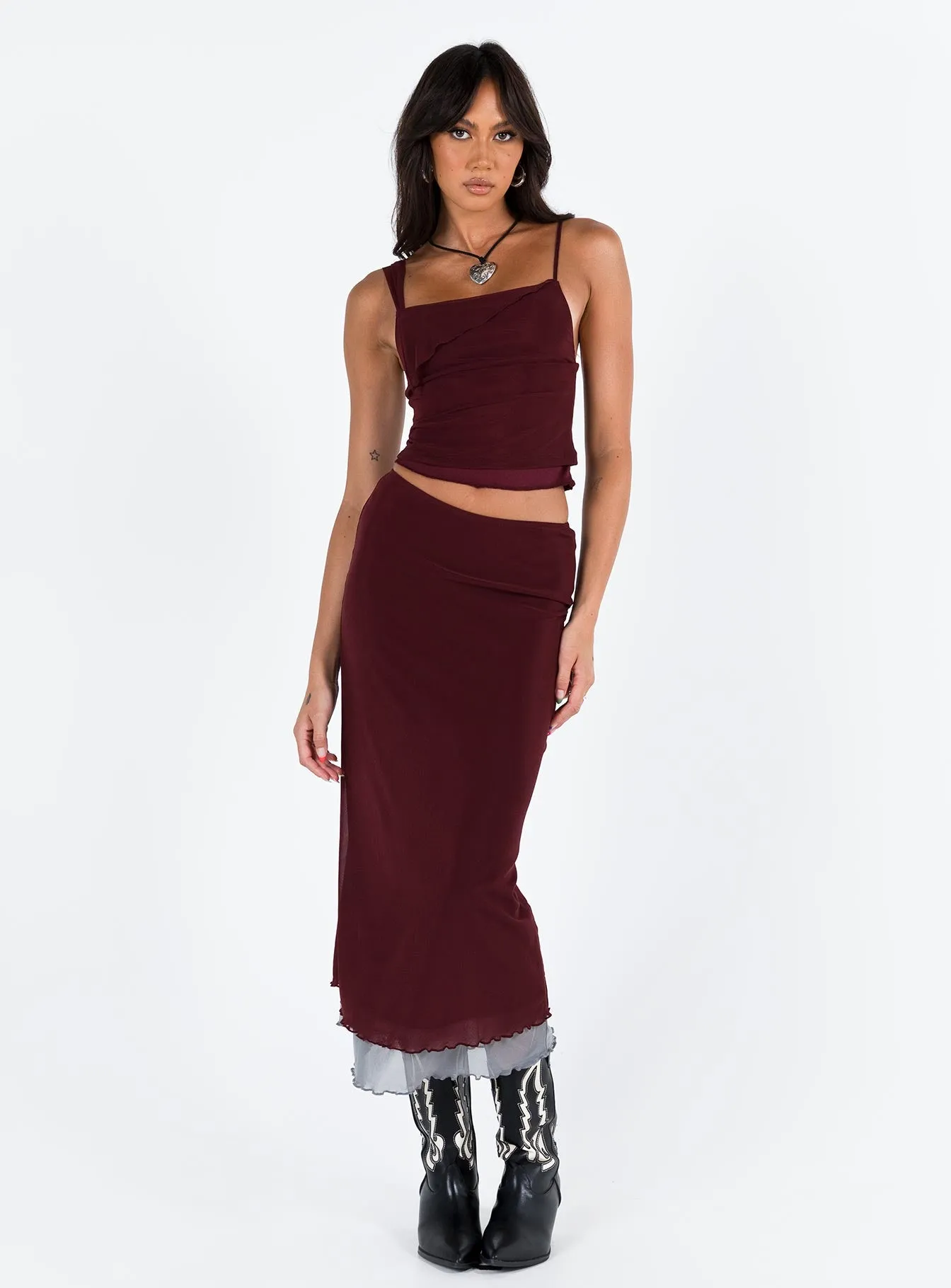 Motel Tresha Skirt Mesh Burgundy 199