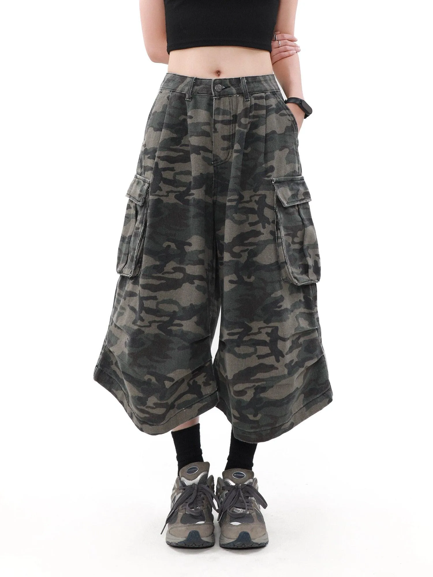 Mrnearly Camouflage Cargo Culottes - Unisex Urban Streetwear Bottoms