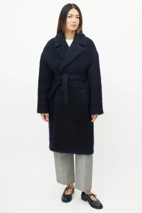 Navy Mohair Open Front Coat