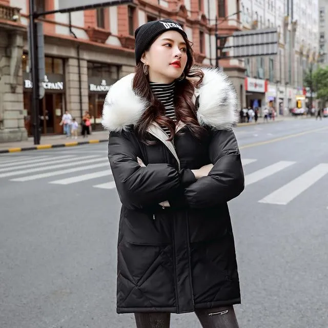 New Arrival Fashion Faux Women Winter Sweater Fur Collar Casual Hood Warm Cotton Coat Women Clothes