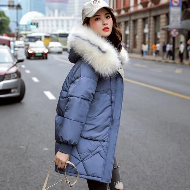 New Arrival Fashion Faux Women Winter Sweater Fur Collar Casual Hood Warm Cotton Coat Women Clothes