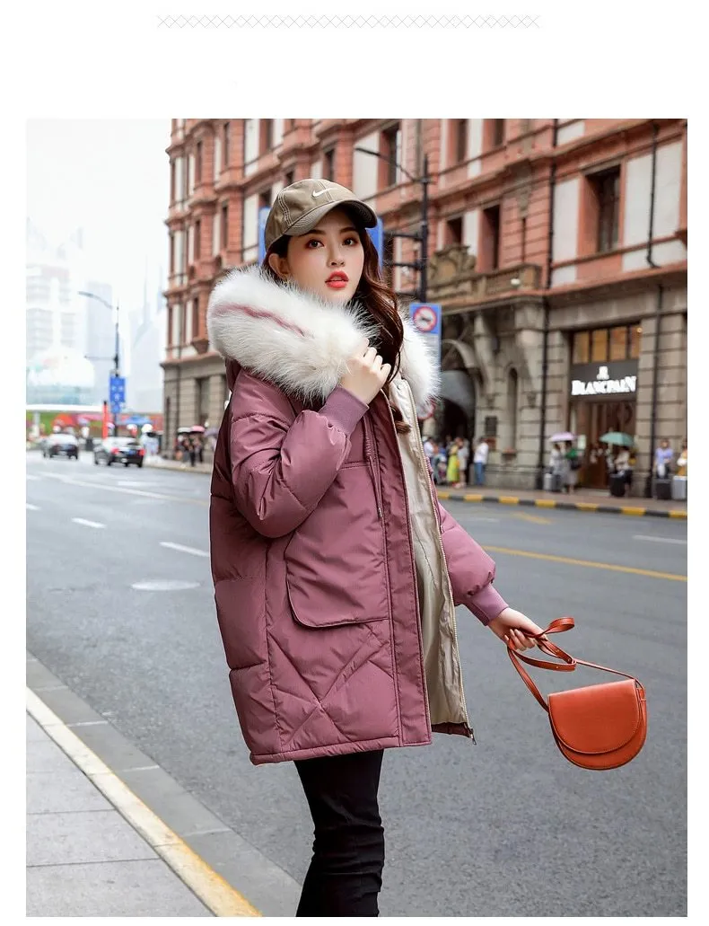 New Arrival Fashion Faux Women Winter Sweater Fur Collar Casual Hood Warm Cotton Coat Women Clothes