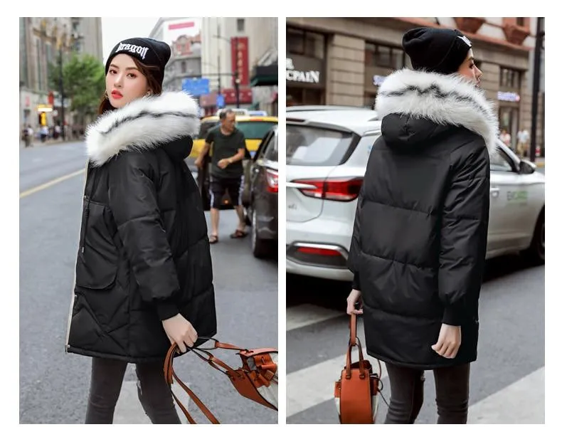 New Arrival Fashion Faux Women Winter Sweater Fur Collar Casual Hood Warm Cotton Coat Women Clothes