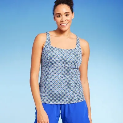 New - Lands' End Women's Tankini Swimwear Underwire Tank Top Square Neck, Blue 6