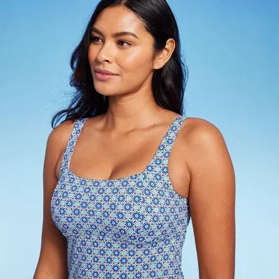 New - Lands' End Women's Tankini Swimwear Underwire Tank Top Square Neck, Blue 8