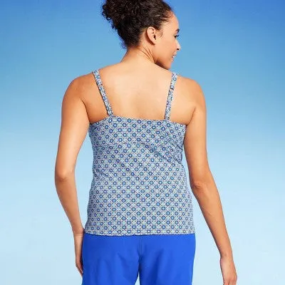 New - Lands' End Women's Tankini Swimwear Underwire Tank Top Square Neck, Blue 8