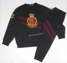 Nwt Polo Big & Tall Ralph Lauren Burgundy/Black Crest Sweatshirt with Matching Crest Joggers