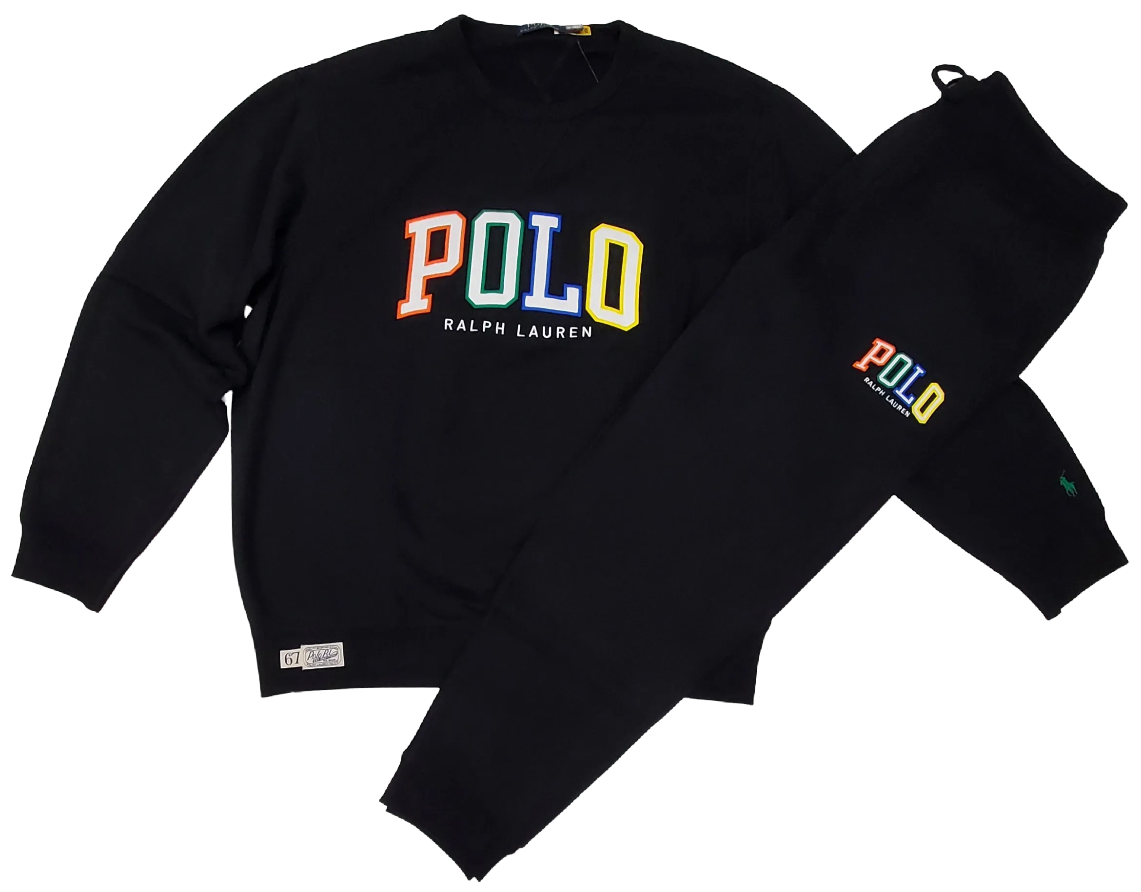 Nwt Polo Ralph Lauren Black  Color Spellout Sweatshirt with Matching Joggers