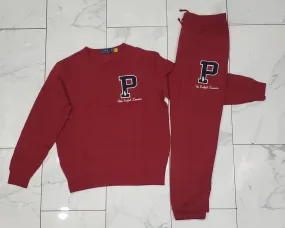 Nwt Polo Ralph Lauren Burgundy/Navy 'P' Sweatshirt With Matching Joggers