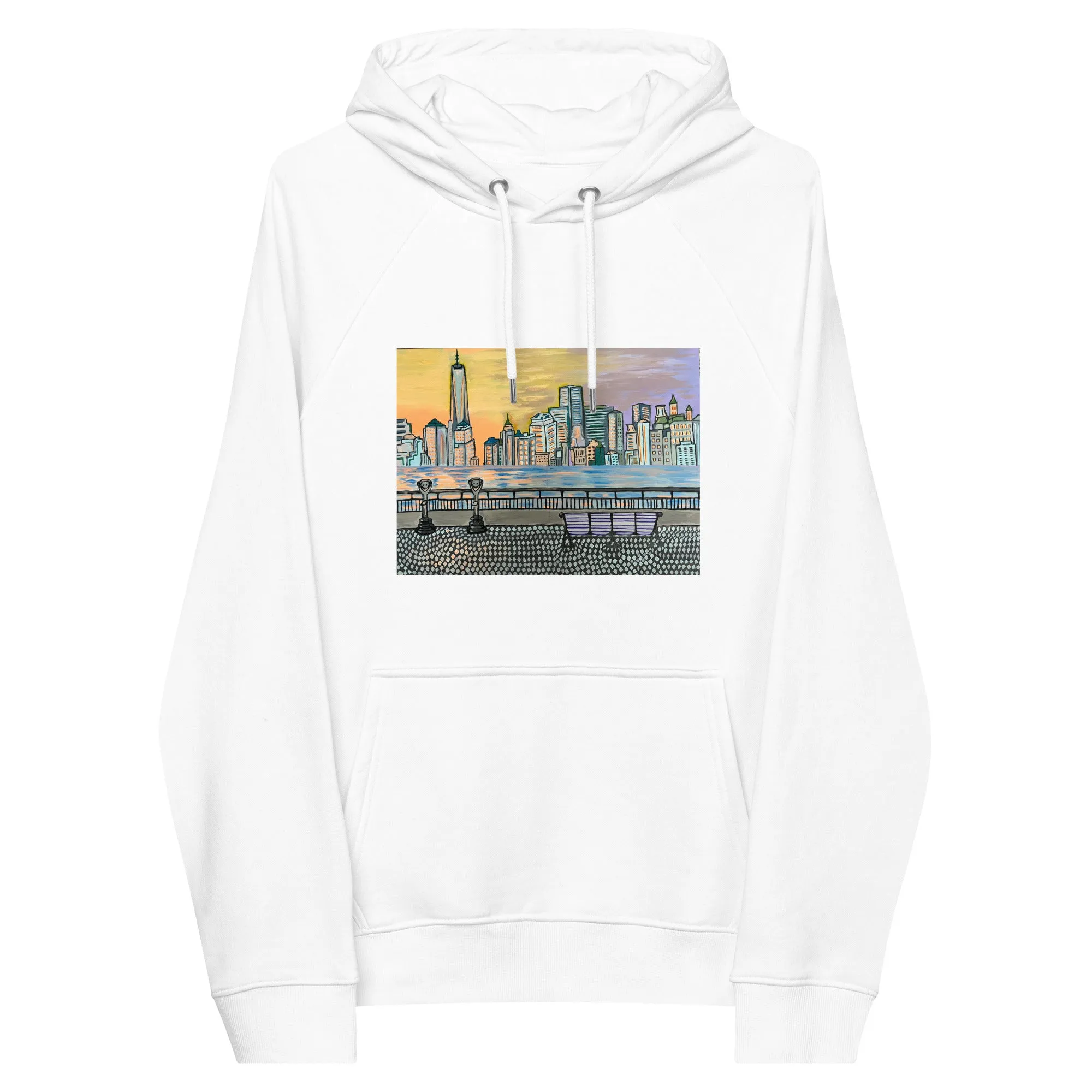 NYC Manhattan Sunset Unisex eco raglan hoodie