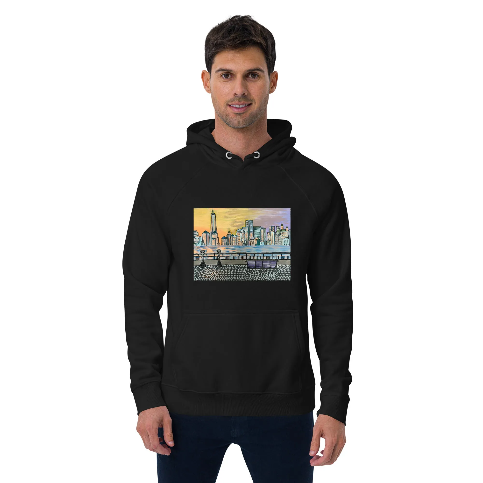 NYC Manhattan Sunset Unisex eco raglan hoodie