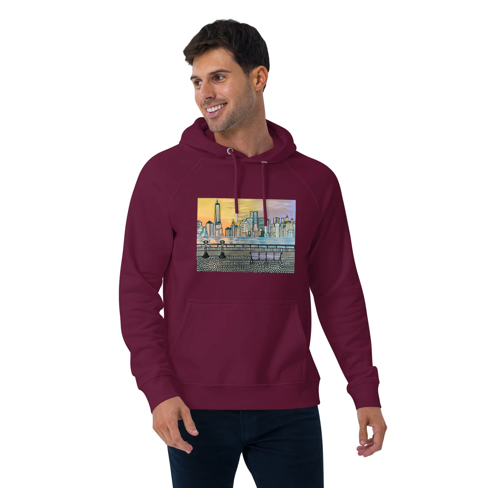 NYC Manhattan Sunset Unisex eco raglan hoodie