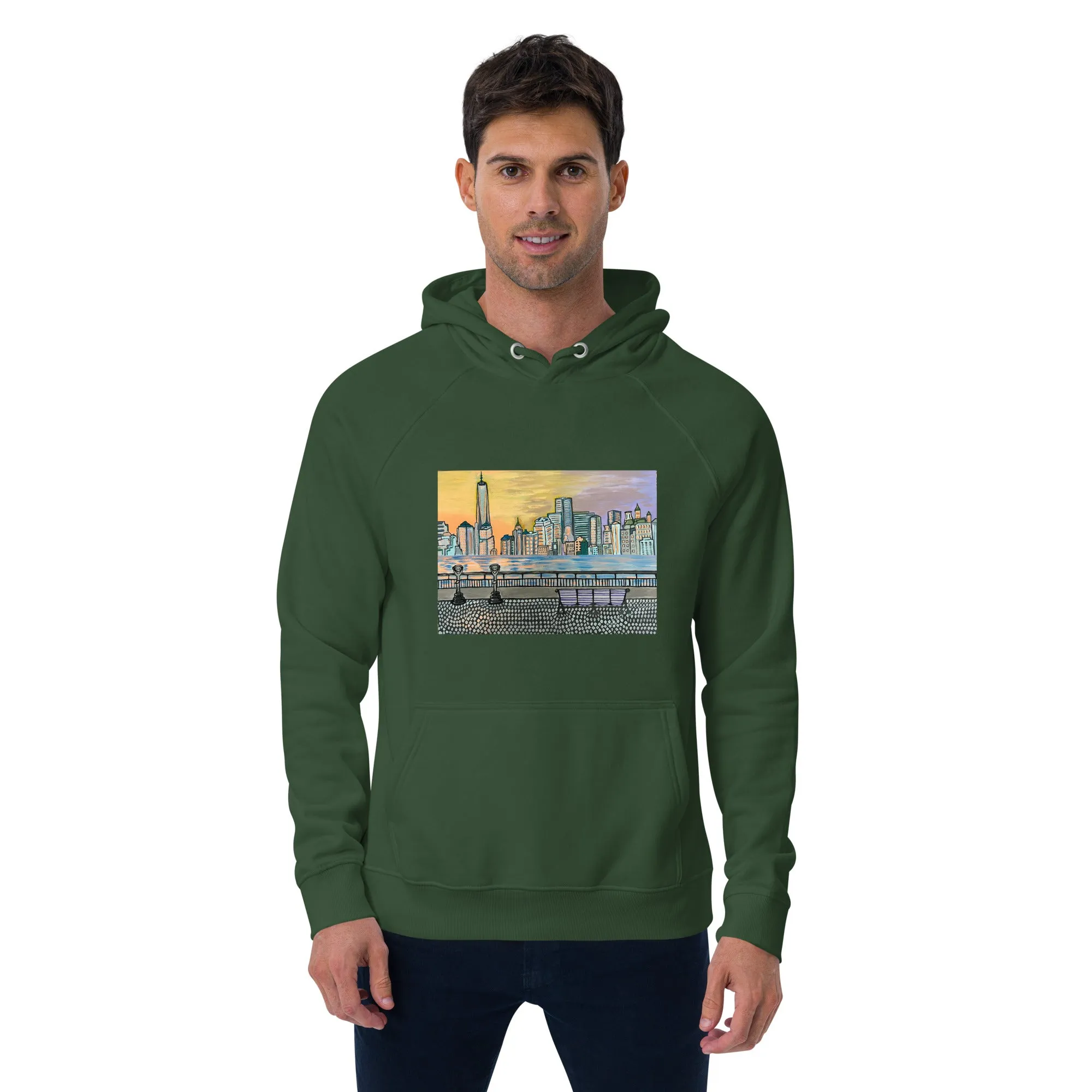 NYC Manhattan Sunset Unisex eco raglan hoodie