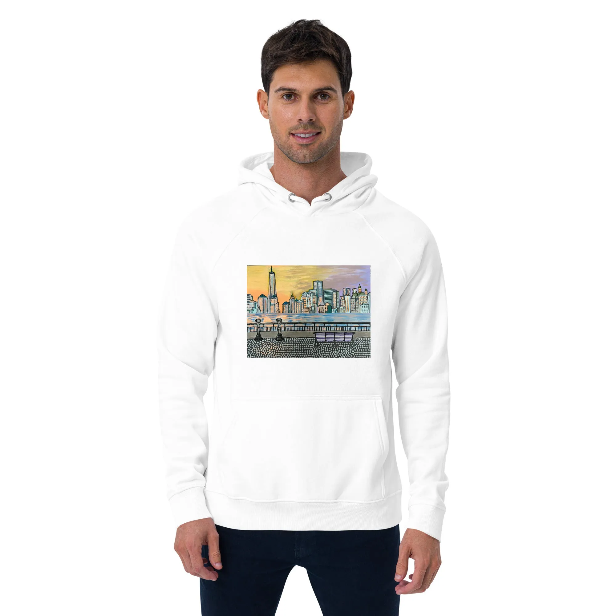 NYC Manhattan Sunset Unisex eco raglan hoodie