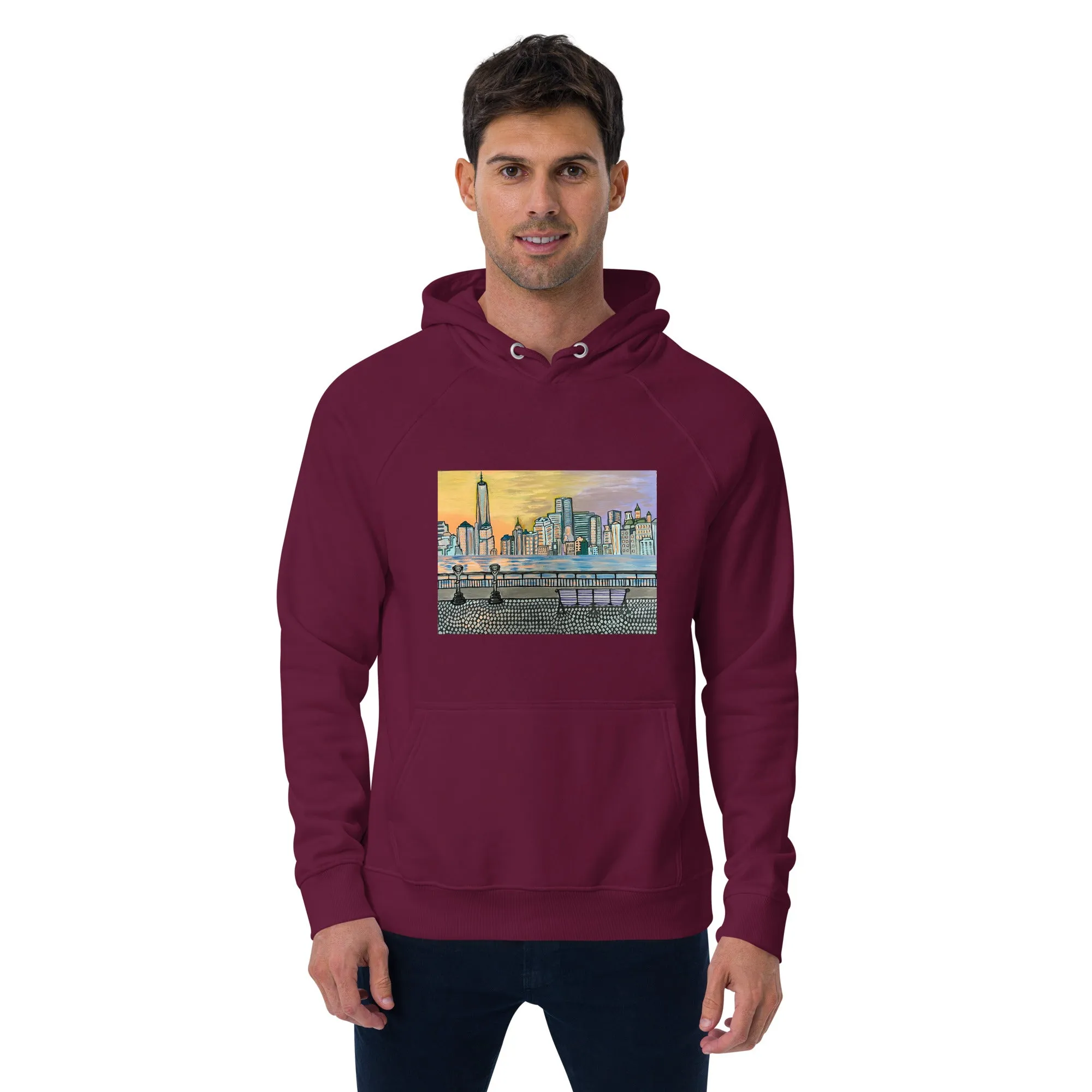 NYC Manhattan Sunset Unisex eco raglan hoodie