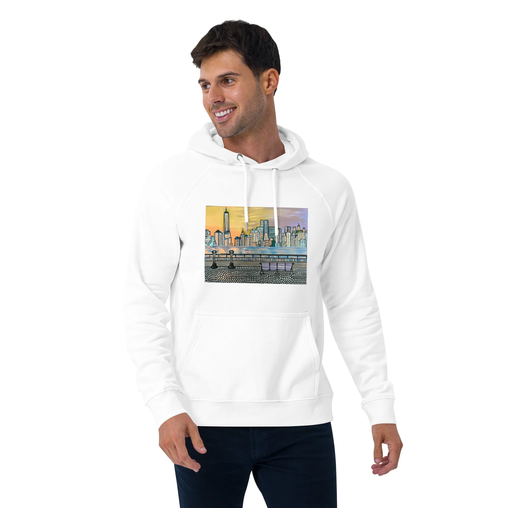 NYC Manhattan Sunset Unisex eco raglan hoodie