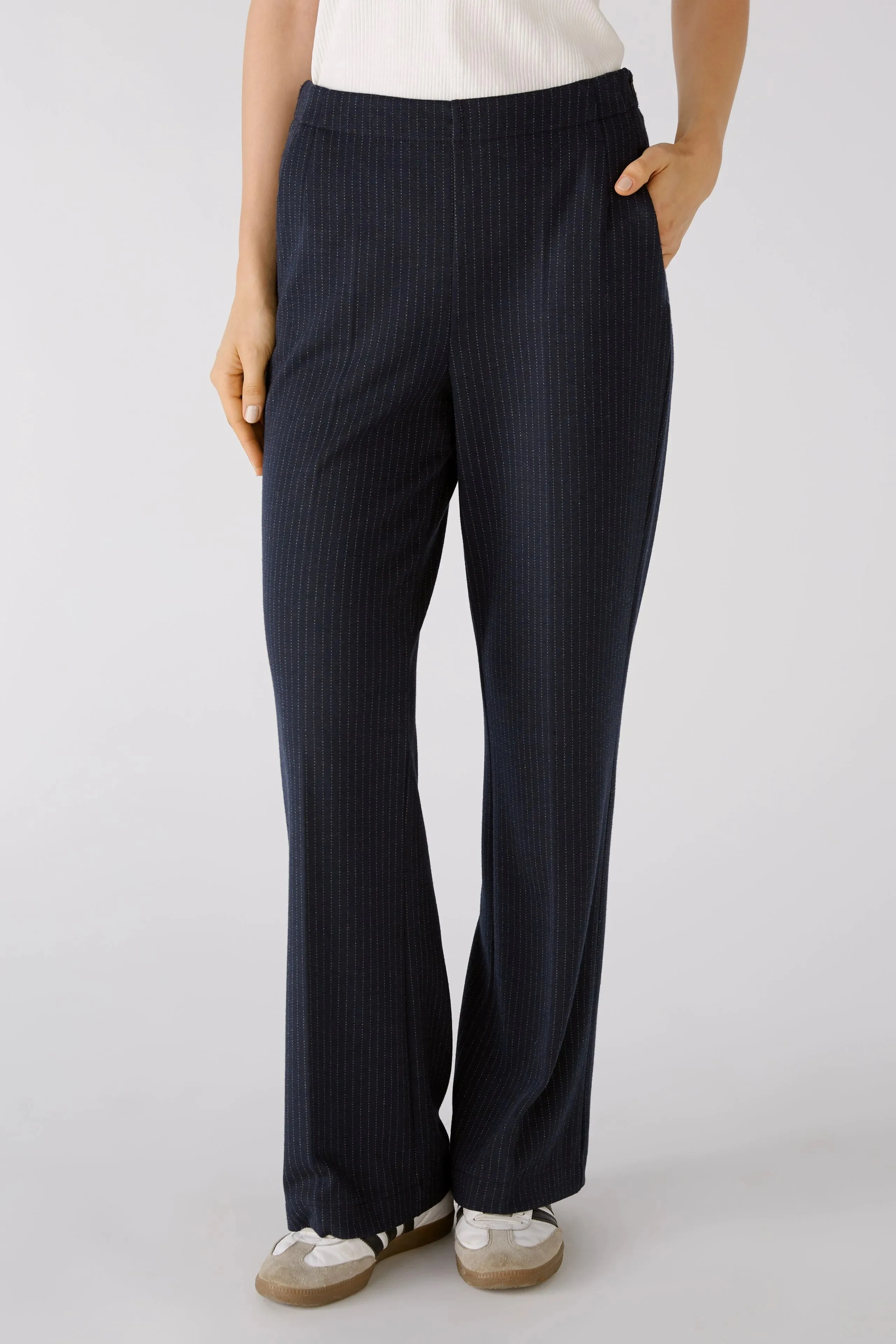 Oui Pinstripe Trousers  Dark Blue/Grey