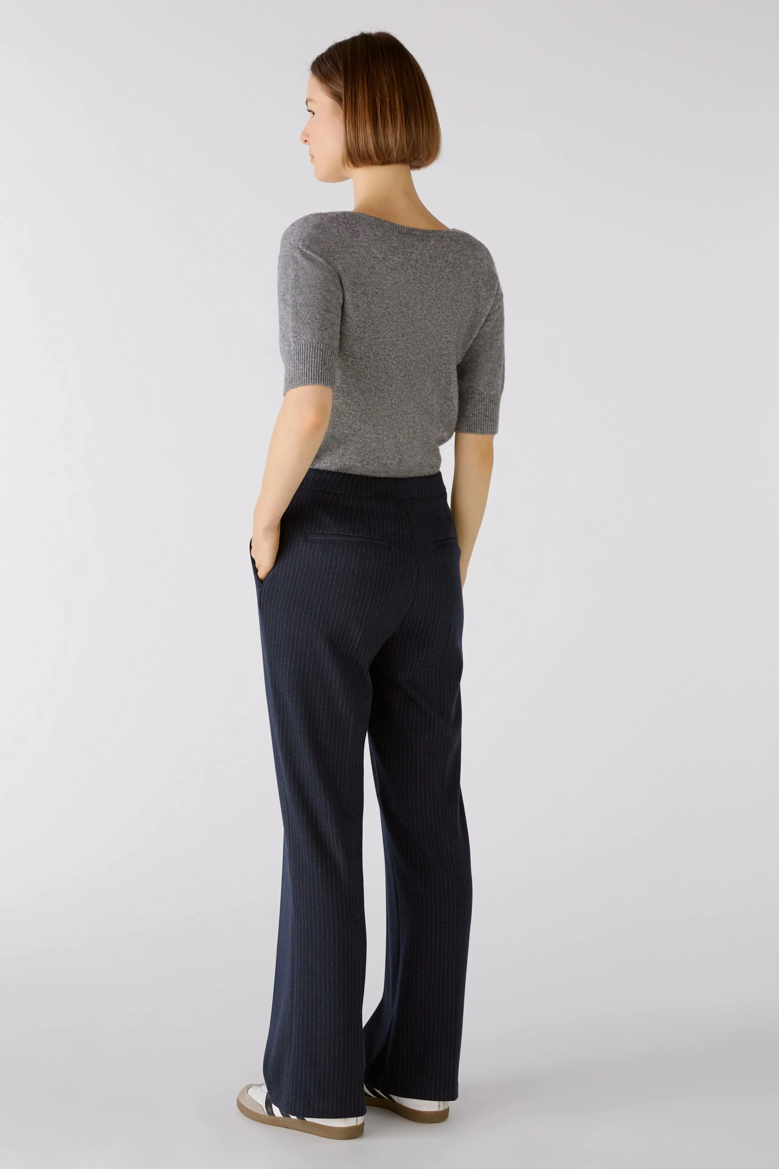 Oui Pinstripe Trousers  Dark Blue/Grey