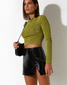 Pelma Mini Skirt in Croc PU Black