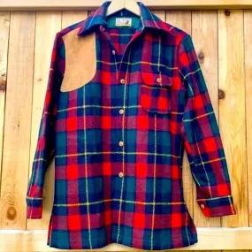 PENDLETON LOBO Vintage Wool Plaid Suede Patch Button Down Shirt Jacket Shacket