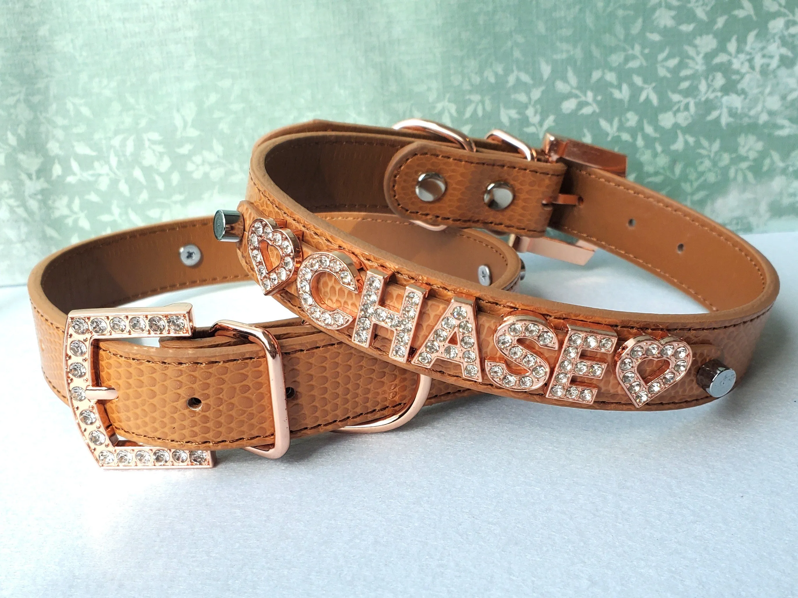 Personalized Collar | Saddle Brown and Rose Gold