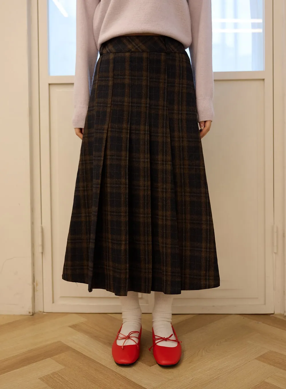 Plaid Pleated Maxi Skirt OD327