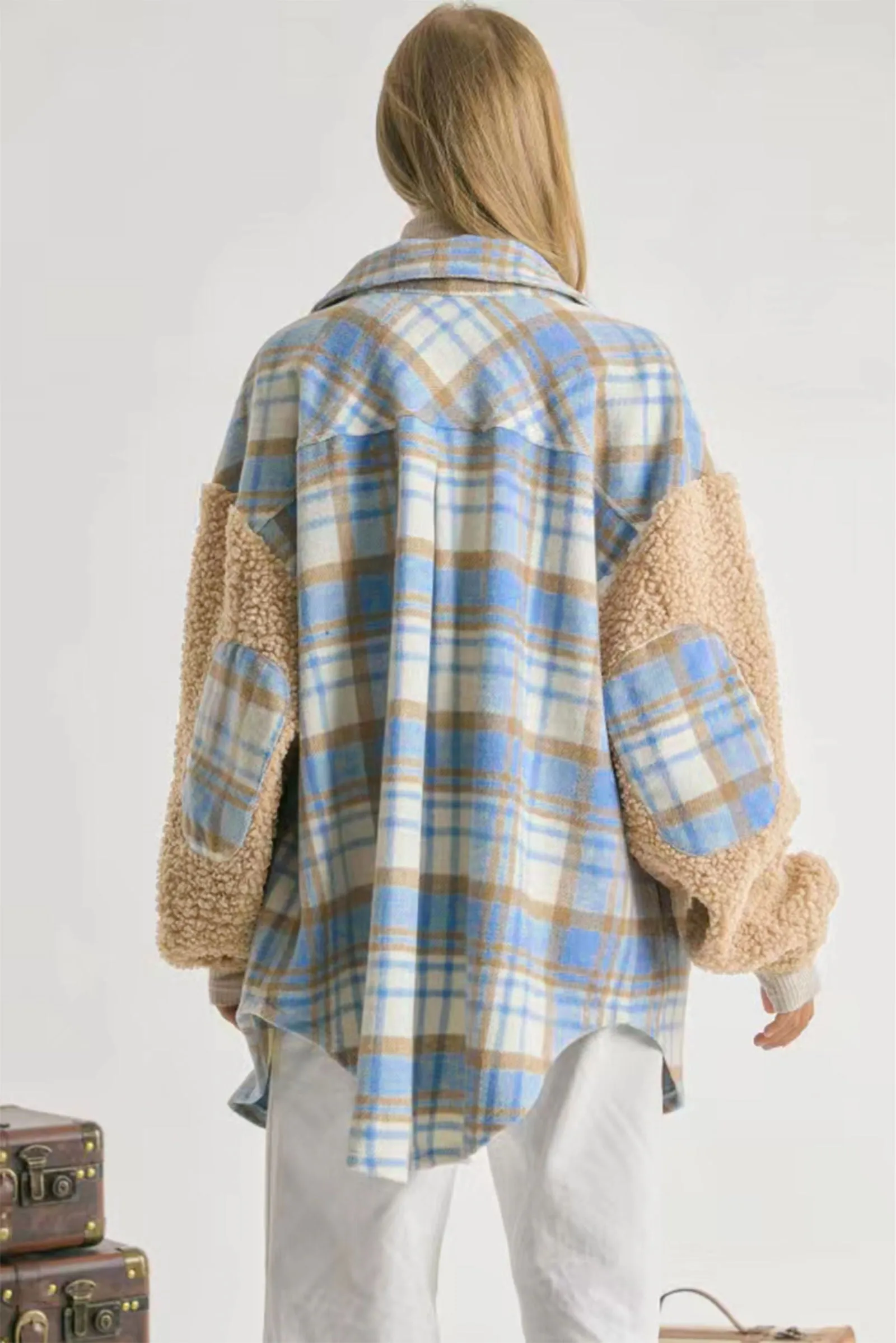 Popular Contrast Color Check Jacket Autumn Winter Thickening Plaid Stitching Lamb Wool Coat