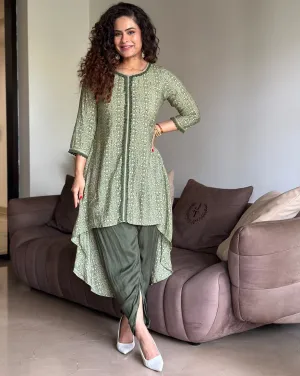 Posh Green Kurta And Tulip Pants