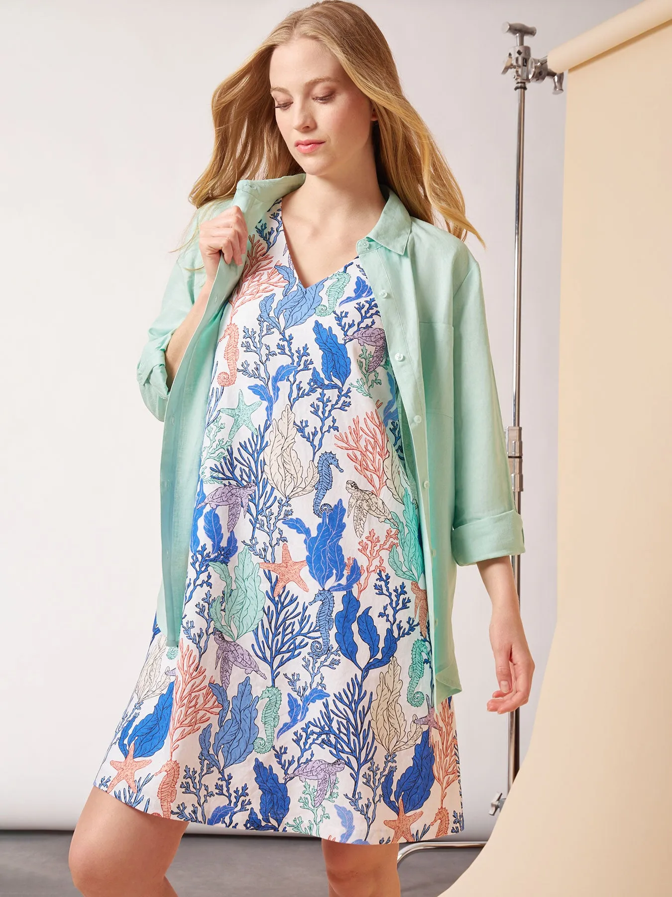 Printed Linen Trapeze Dress