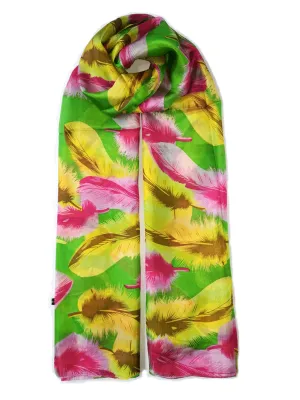 Rainbow Range| Large Silk Scarf Feather Green