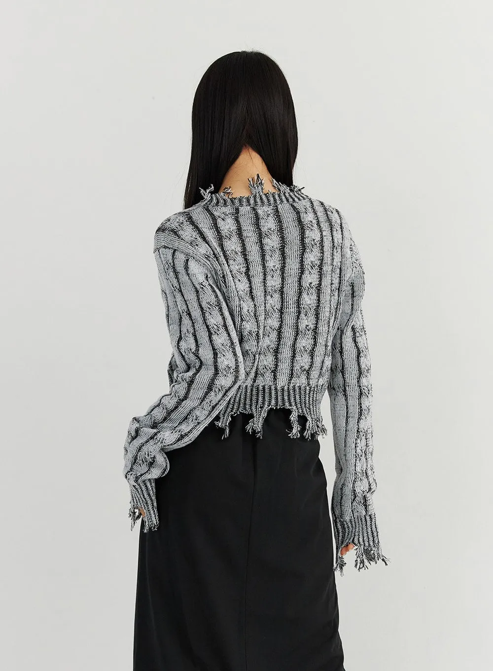 Raw Hem Cable Stripe Sweater CO323