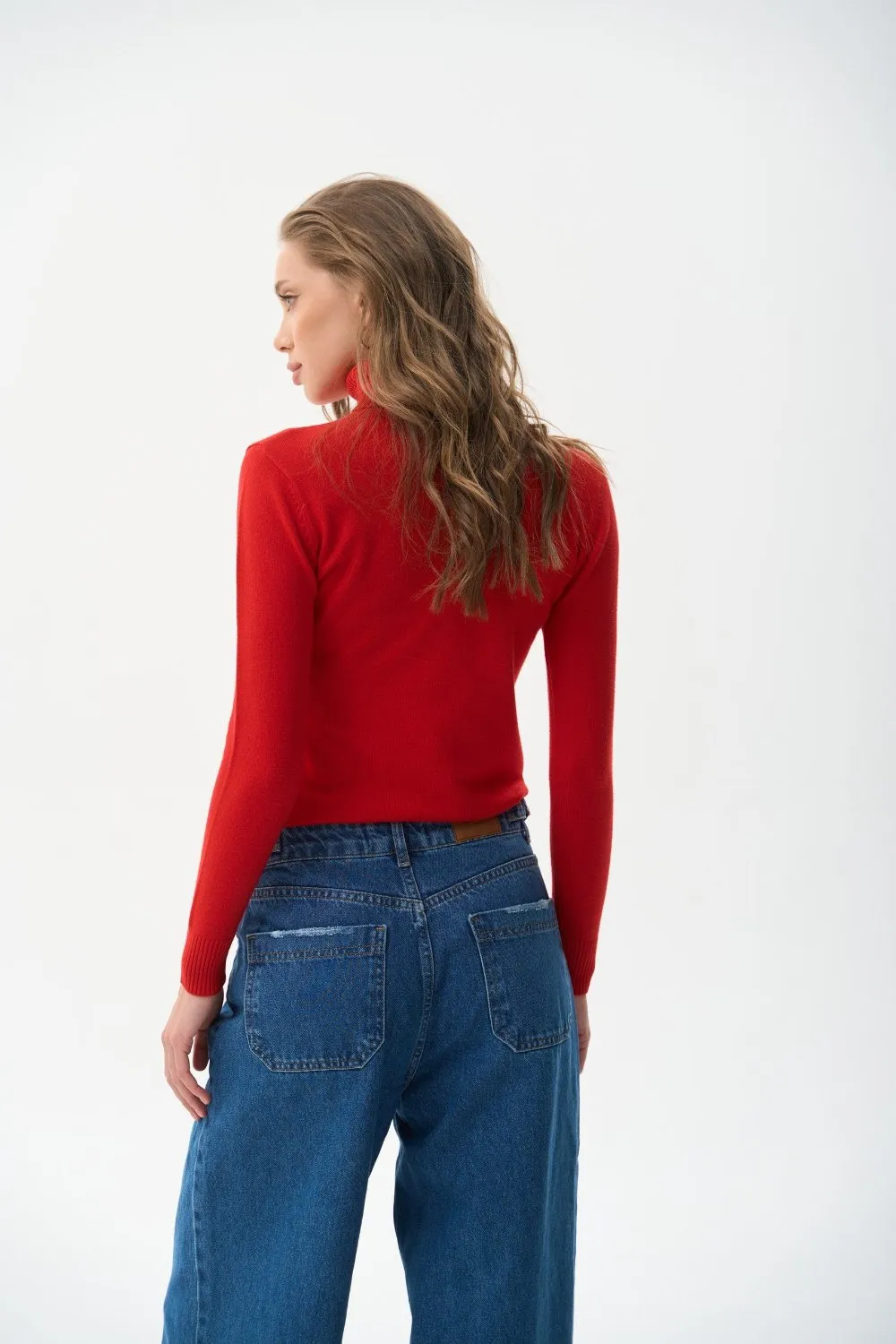 Red Basic Knit Turtleneck Sweater