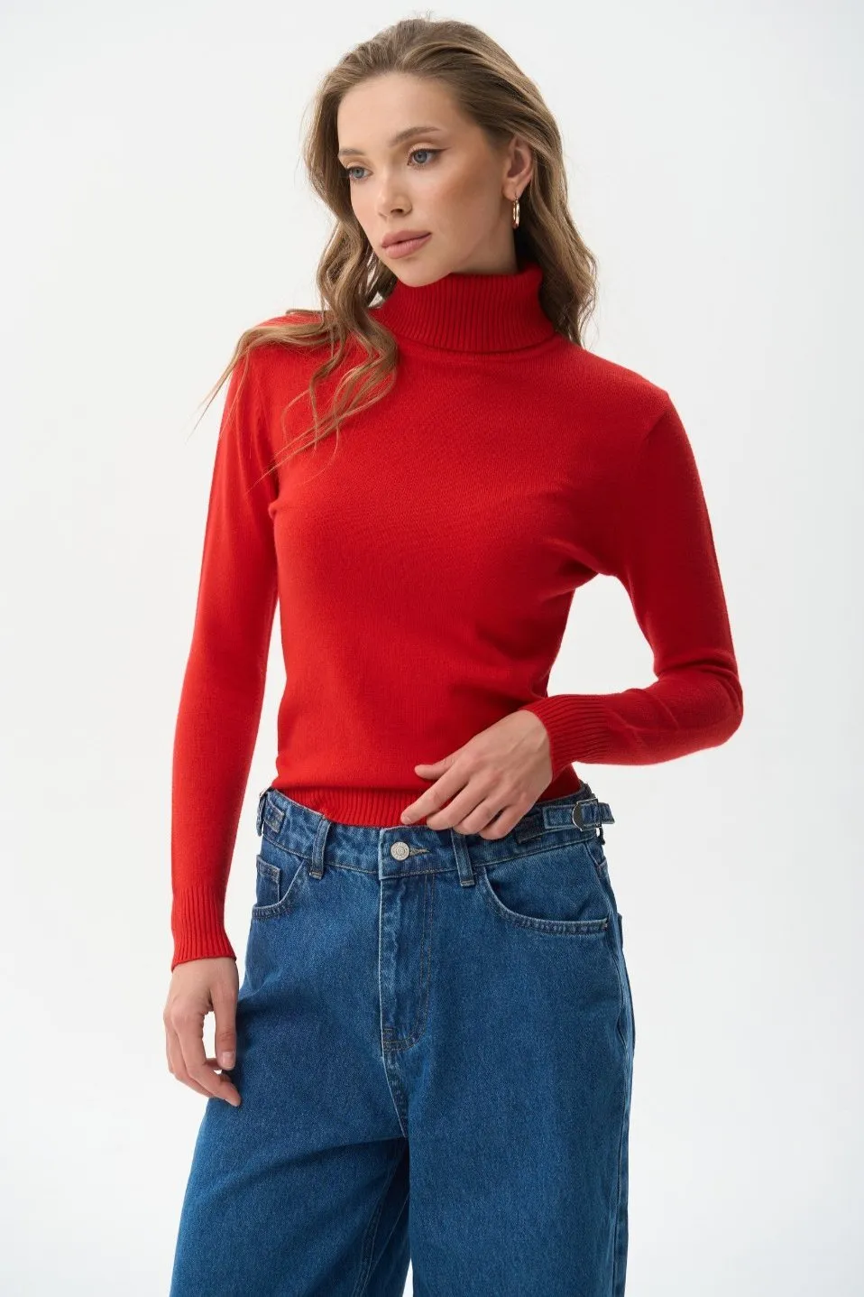 Red Basic Knit Turtleneck Sweater