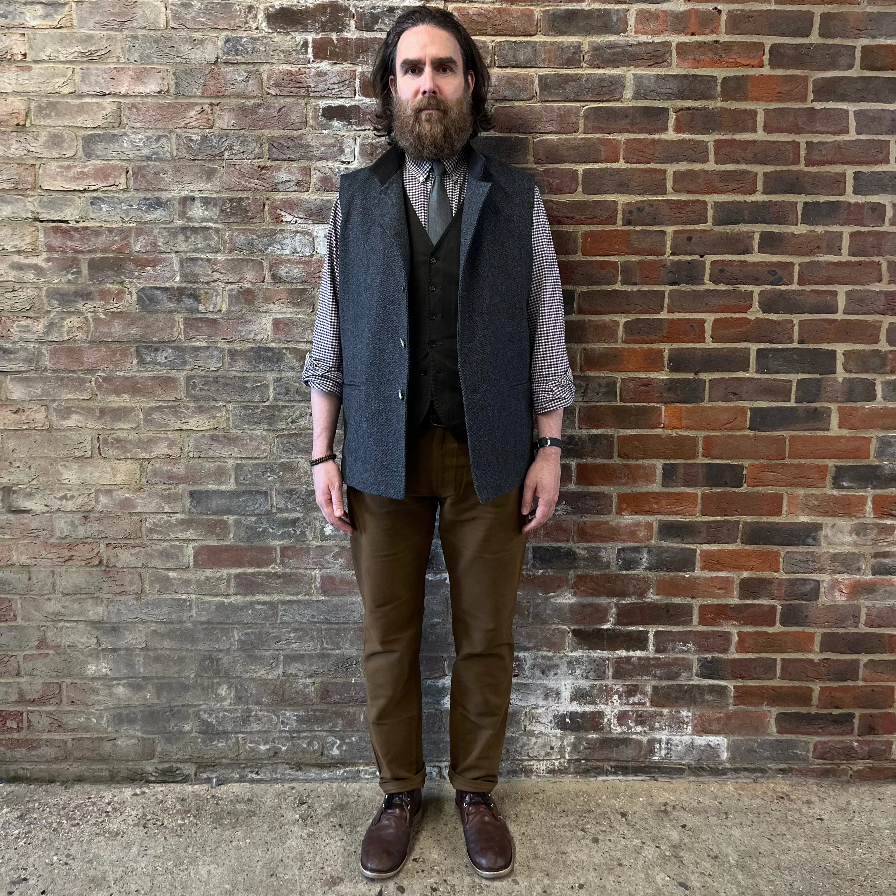 Regent - 'Barney' Nehru Collar Gilet - Charcoal Herringbone Wool